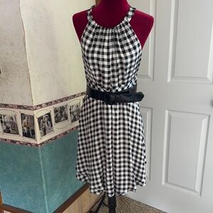 White House Black Market Black and White Checkered Halter Dress
